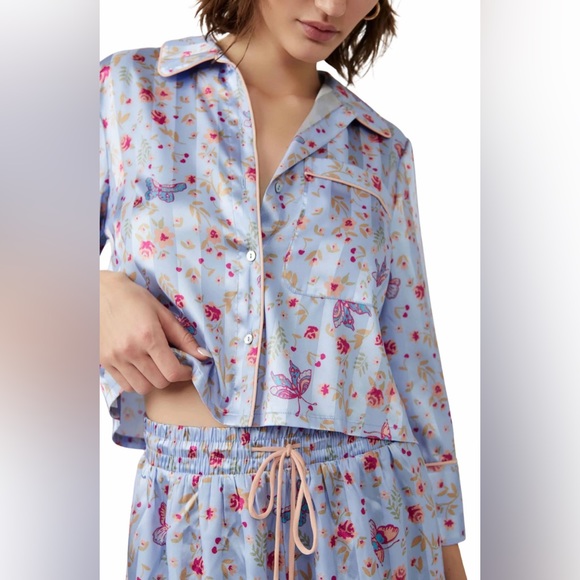 NWT Free People Intimately Pillow Talk Blue Combo Mixed Print PJ Set XL - Picture 4 of 5
